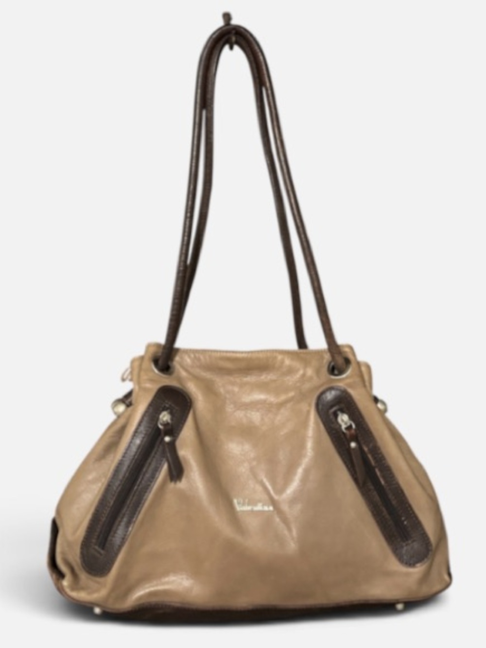 Valentina Two-Tone Brown Leather Ruched Top Shoulder Bag